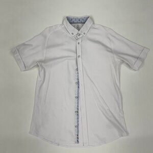 Men’s White Short Sleeve Cotton Knit Button-Up Shirt